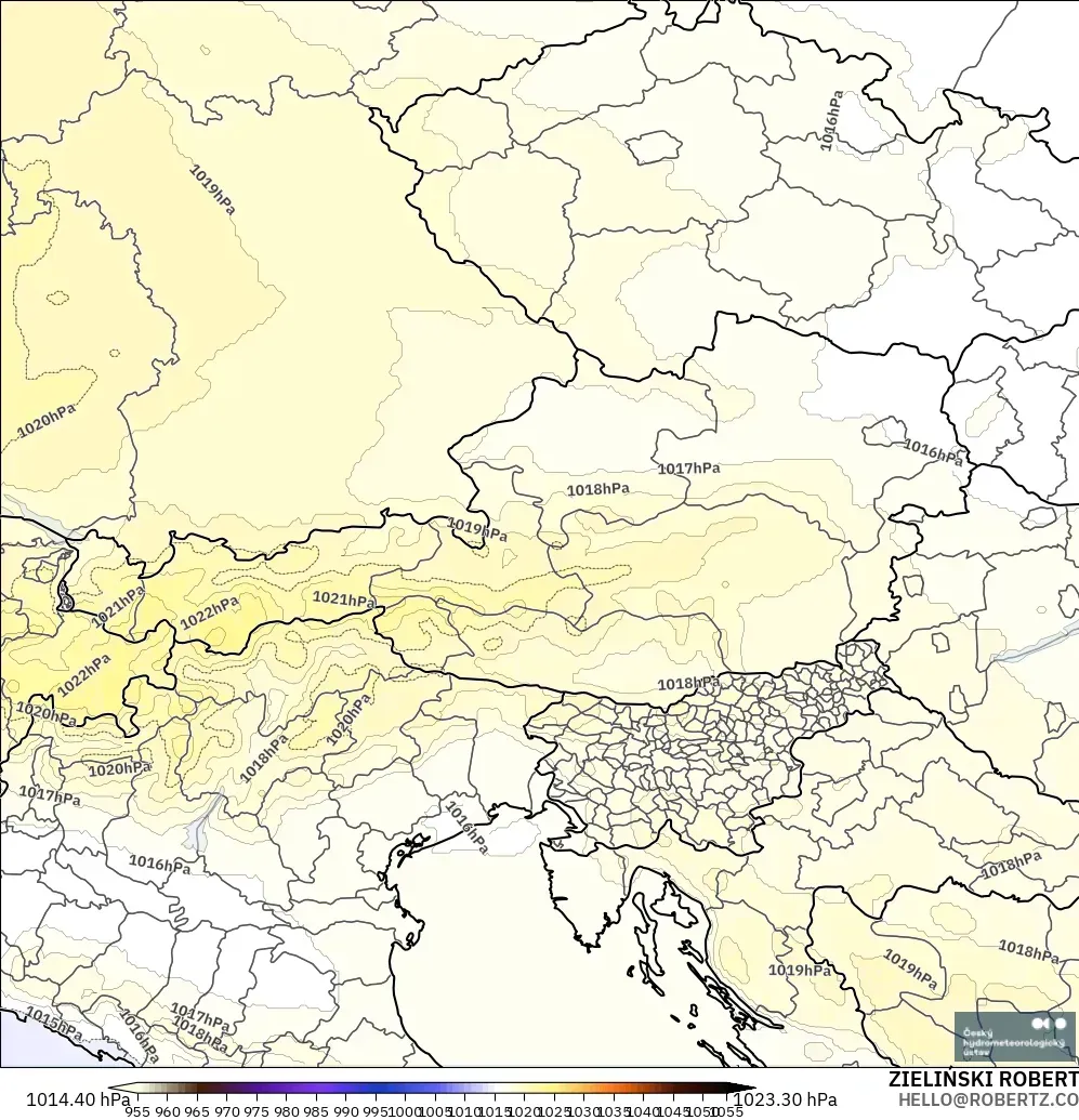 ALADIN CZ 2.3 km modelo - Austria, Presión