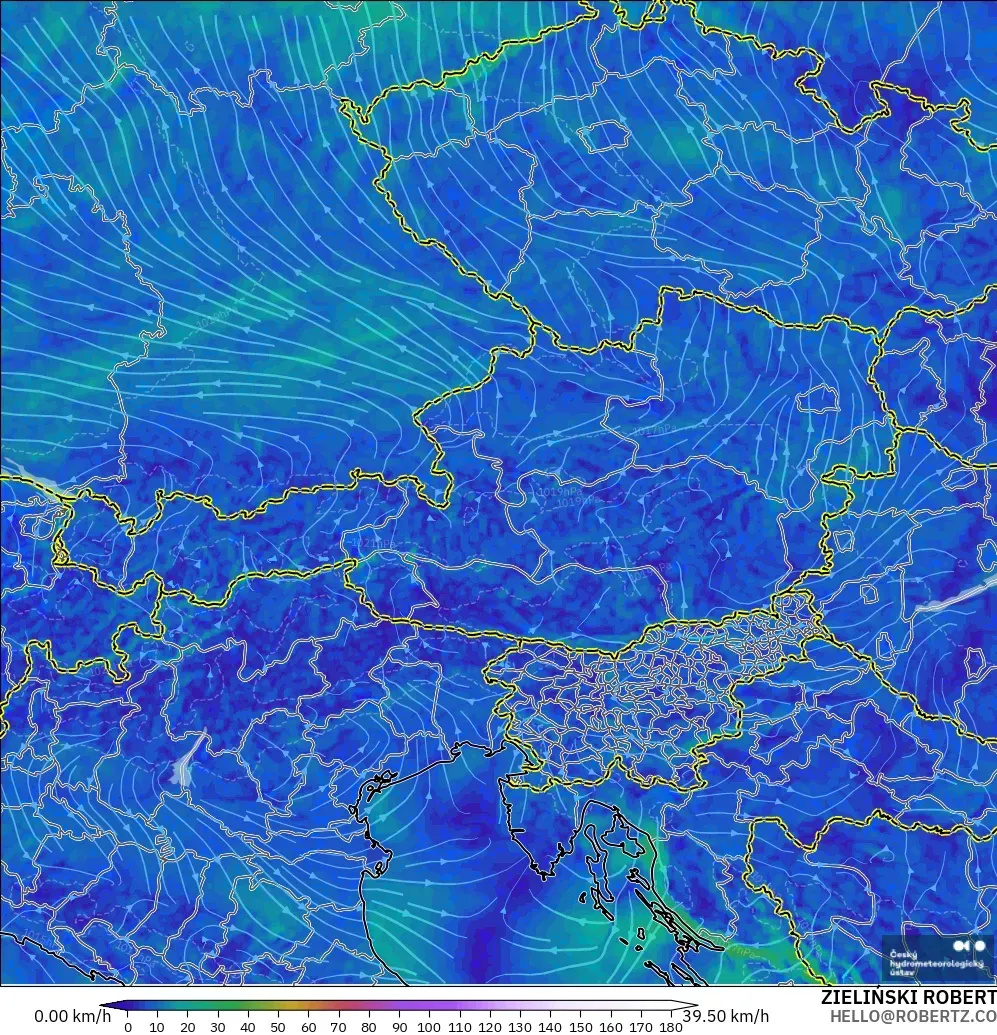 ALADIN CZ 2.3 km modelo - Austria, Viento a 10 m