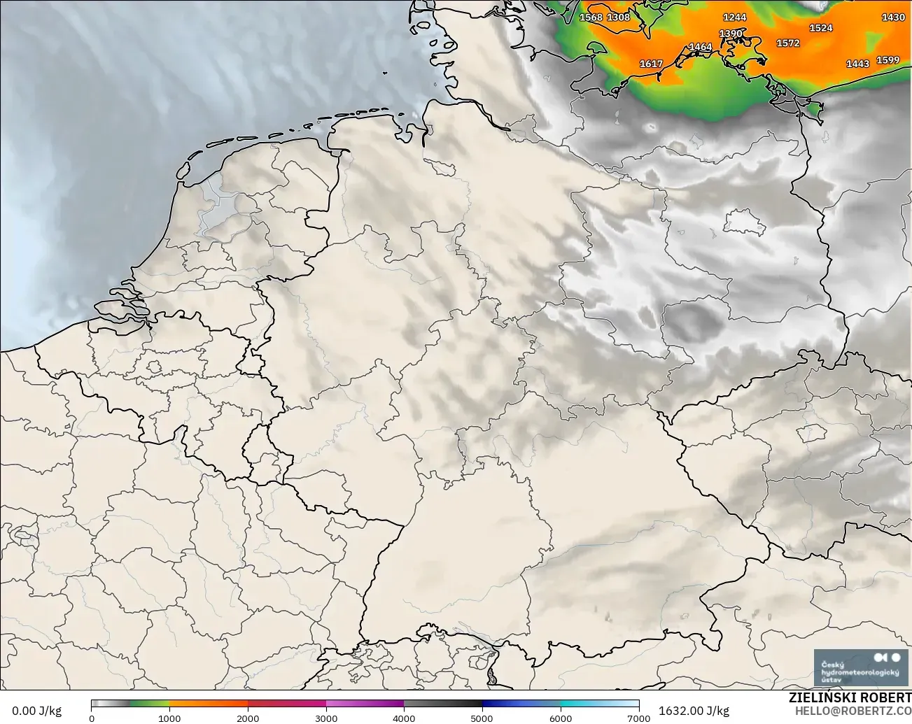 ALADIN CZ 2.3 km modelo - Alemania, CAPE