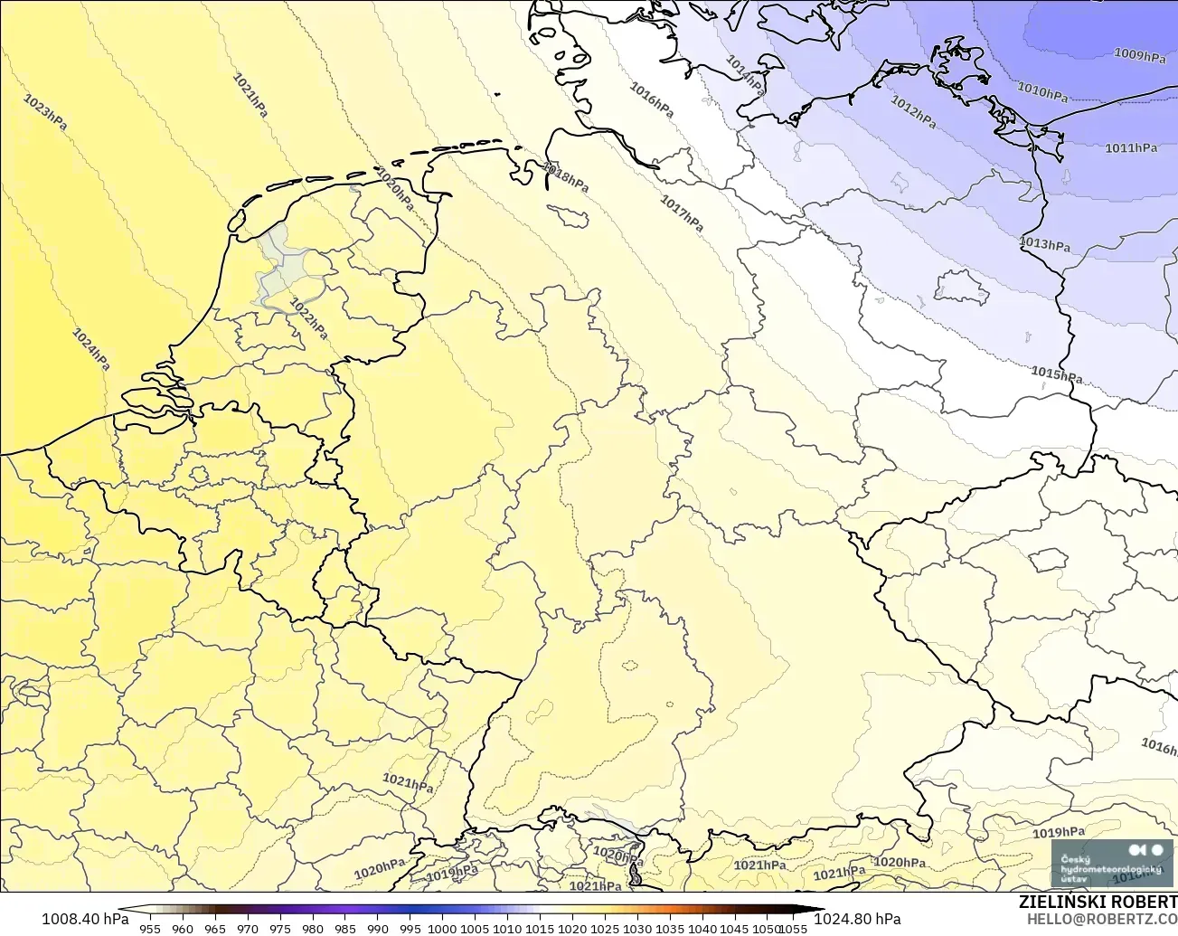 ALADIN CZ 2.3 km modelo - Alemania, Presión