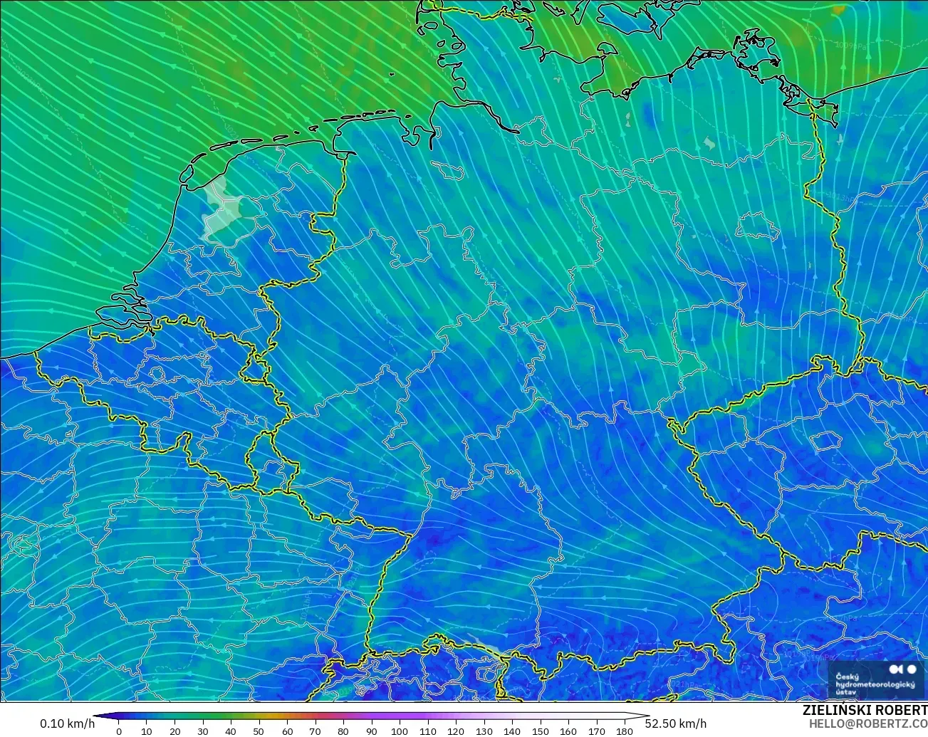 ALADIN CZ 2.3 km modelo - Alemania, Viento a 10 m