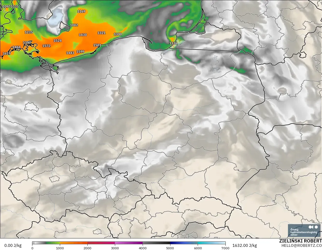 ALADIN CZ 2.3 km modelo - Polonia, CAPE