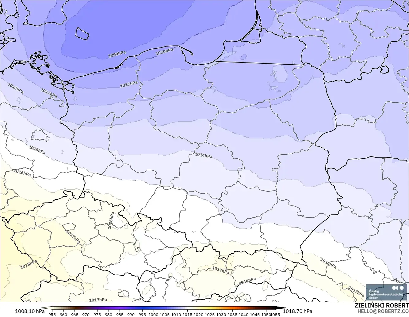 ALADIN CZ 2.3 km modelo - Polonia, Presión