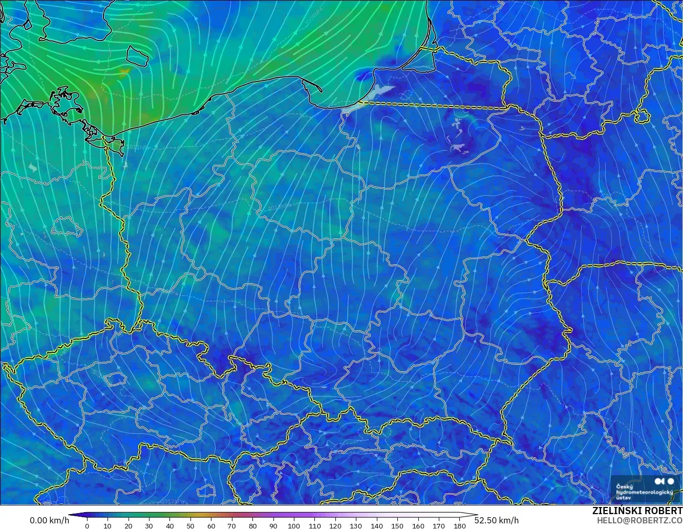 ALADIN CZ 2.3 km modelo - Polonia, Viento a 10 m