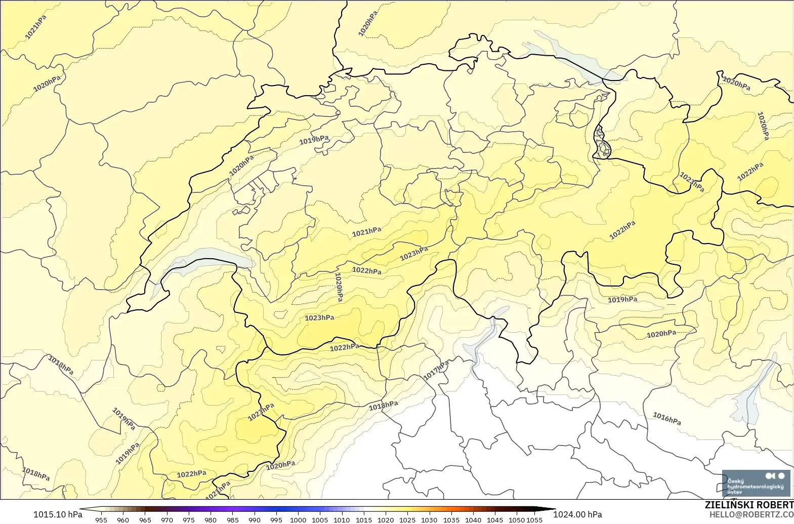 ALADIN CZ 2.3 km modelo - Suiza, Presión