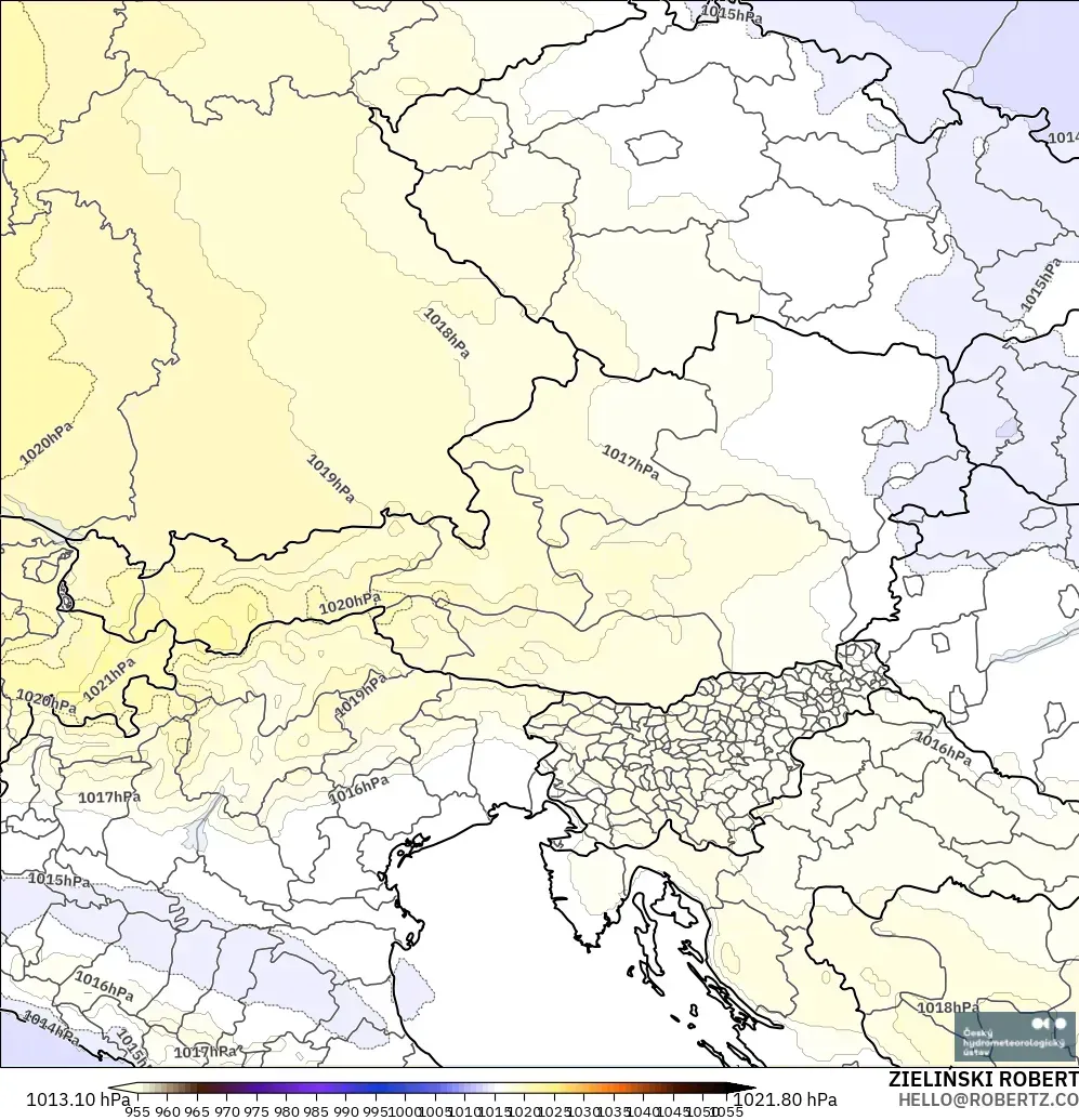 ALADIN CZ 2.3 km modelo - Austria, Presión