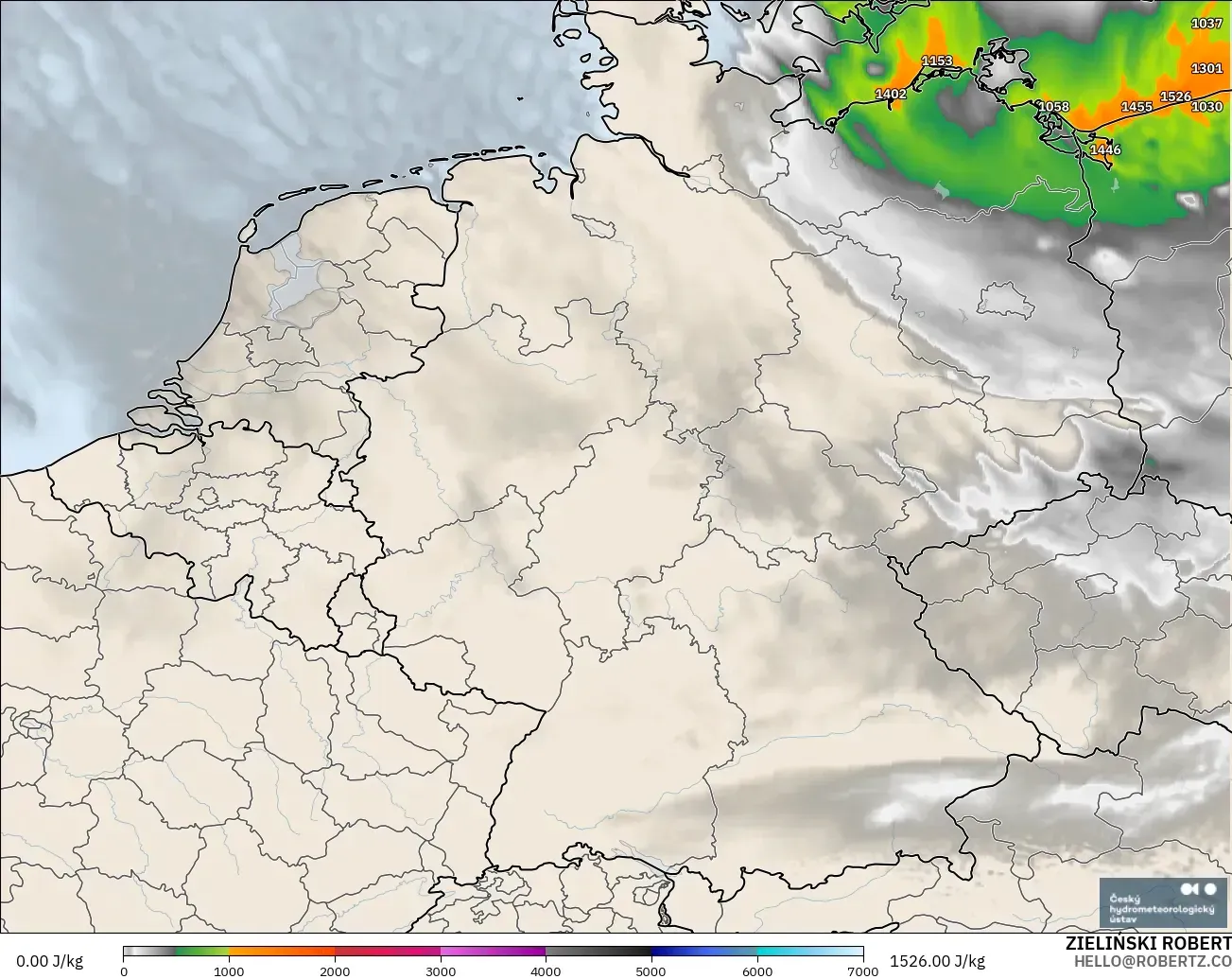 ALADIN CZ 2.3 km modelo - Alemania, CAPE