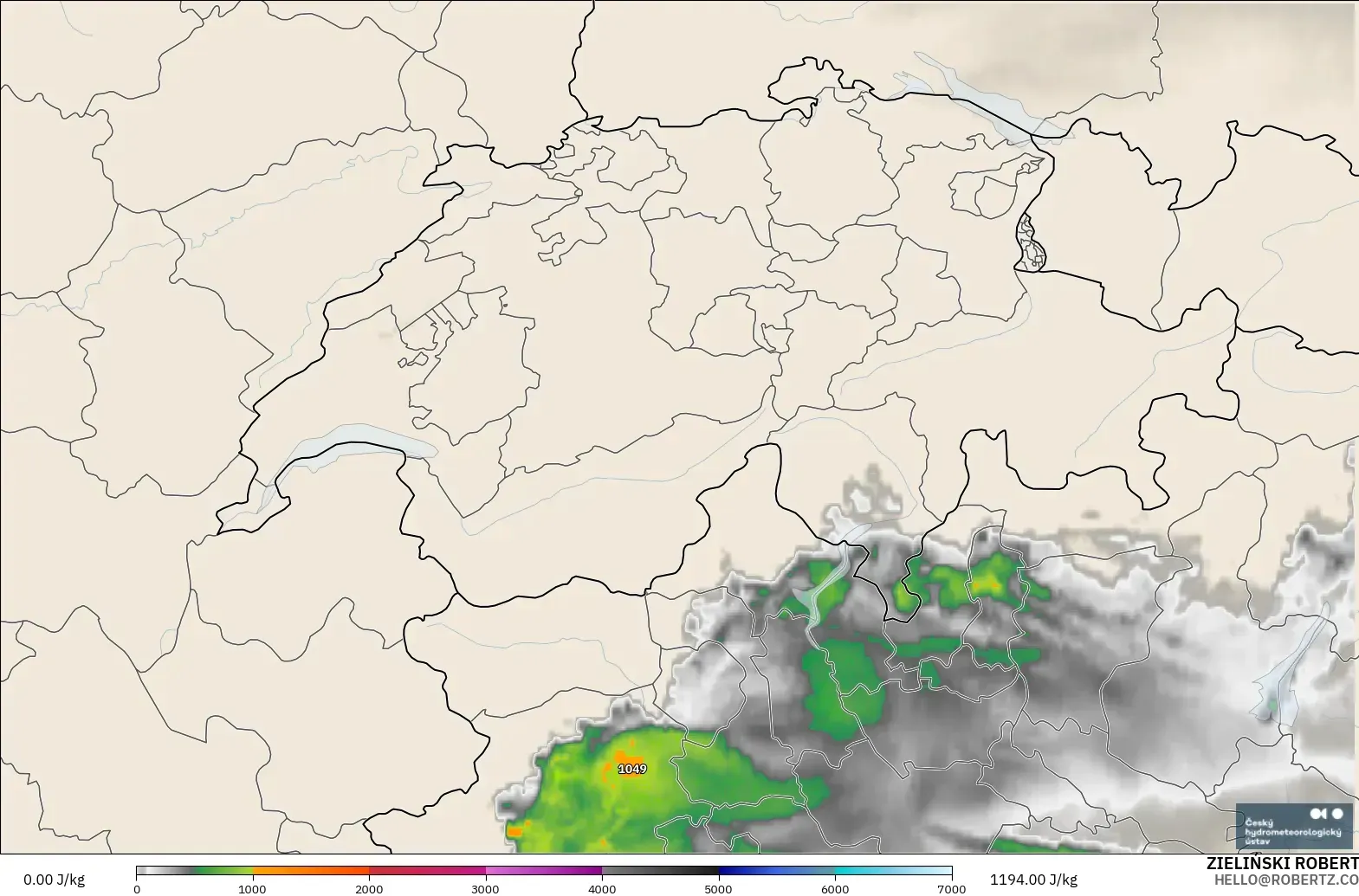 ALADIN CZ 2.3 km modelo - Suiza, CAPE