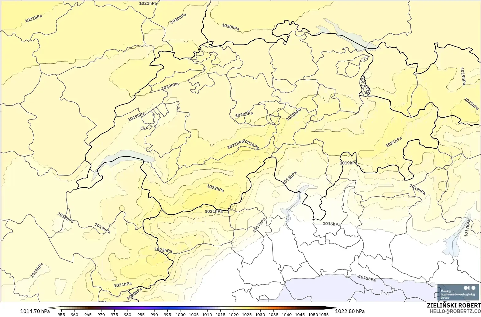 ALADIN CZ 2.3 km modelo - Suiza, Presión