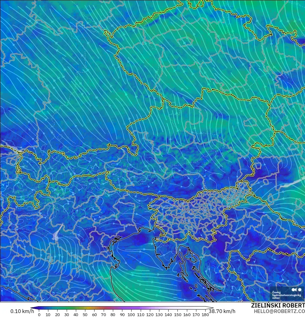 ALADIN CZ 2.3 km modelo - Austria, Viento a 10 m