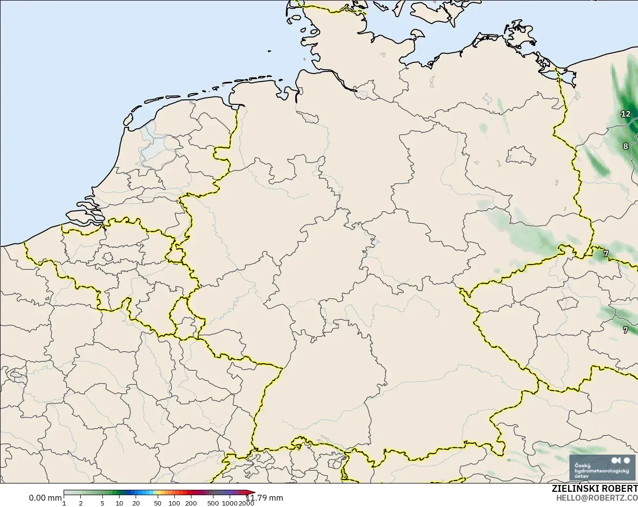 ALADIN CZ 2.3 km modelo - Alemania, Acumulación de precipitación