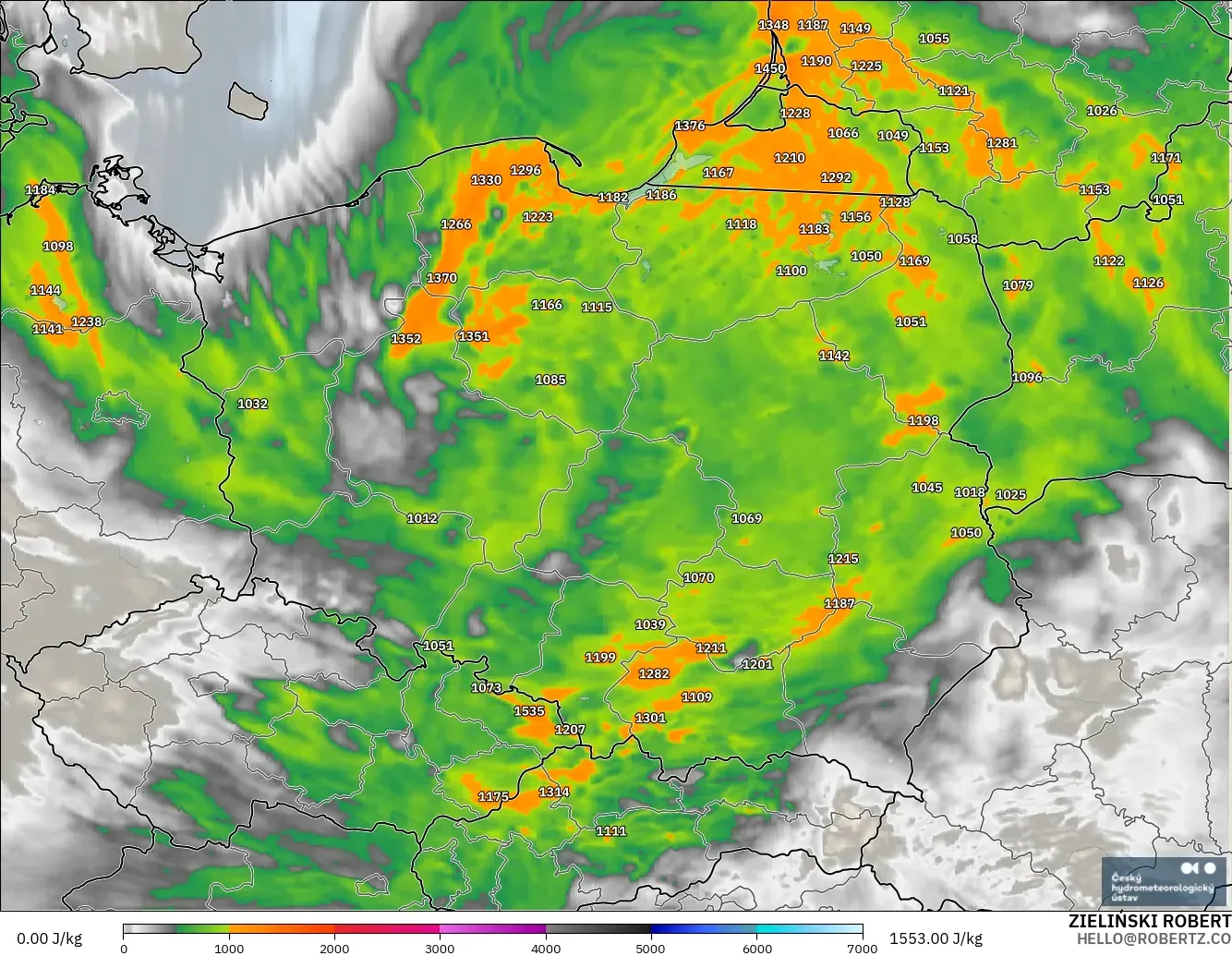 ALADIN CZ 2.3 km modelo - Polonia, CAPE