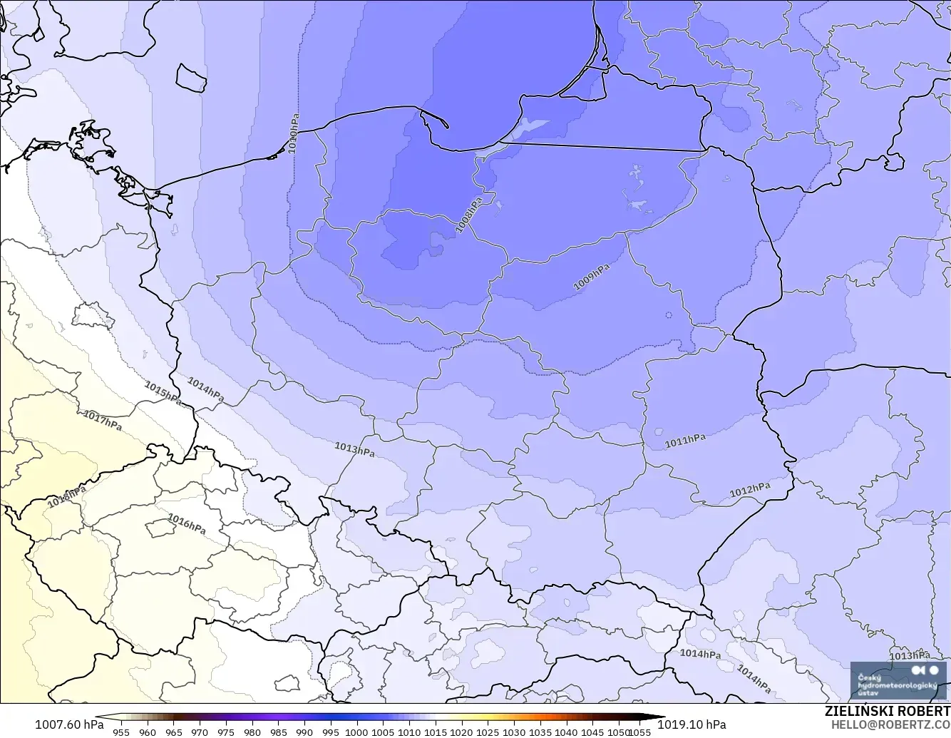 ALADIN CZ 2.3 km modelo - Polonia, Presión