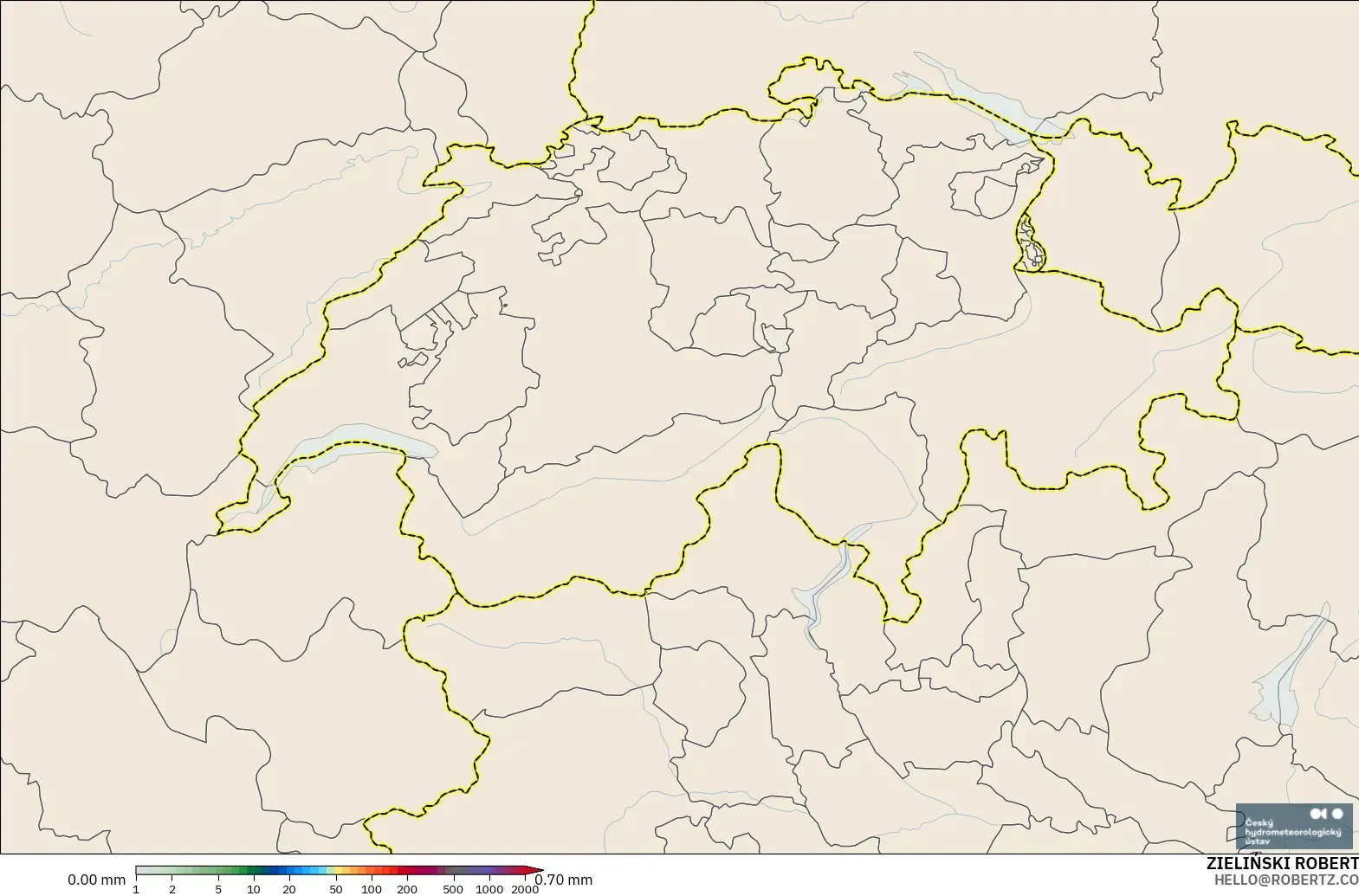 ALADIN CZ 2.3 km modelo - Suiza, Acumulación de precipitación