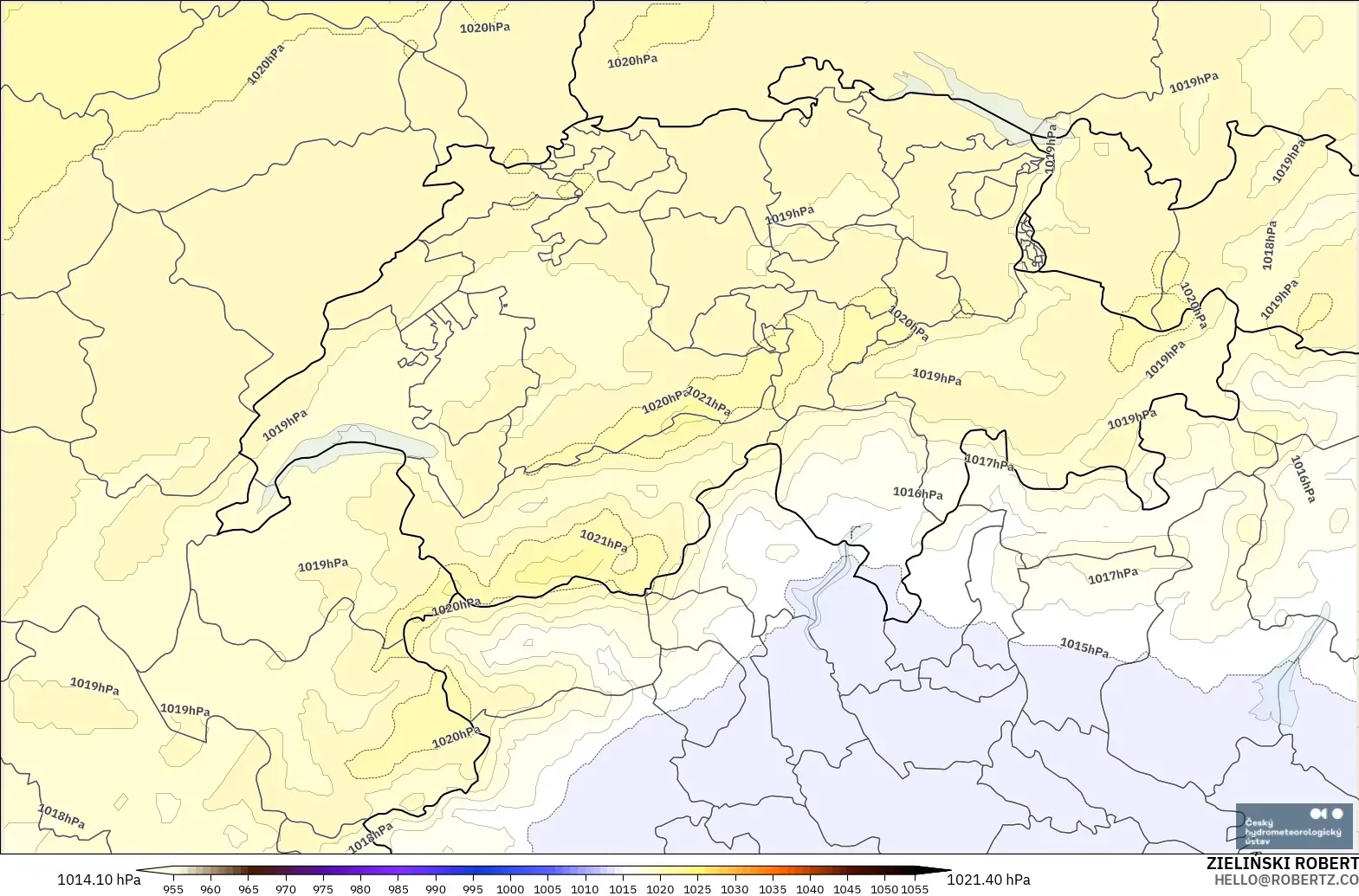 ALADIN CZ 2.3 km modelo - Suiza, Presión