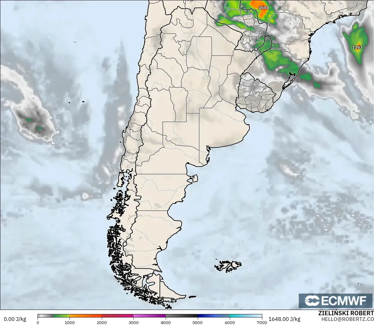 ECMWF IFS 0.25° modelo - Argentina, CAPE