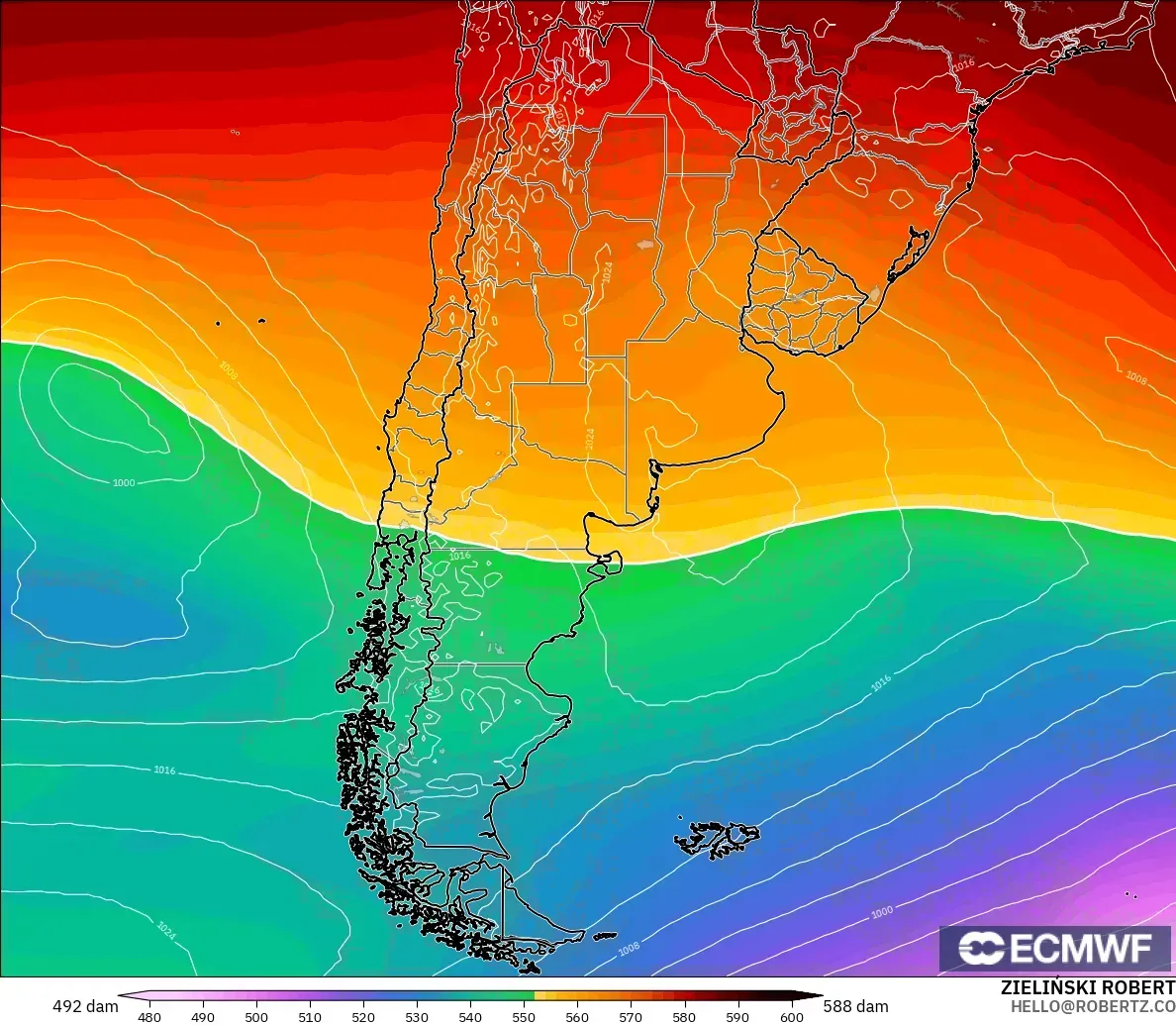 ECMWF IFS 0.25° modelo - Argentina, Altura geopotencial a 500 hPa