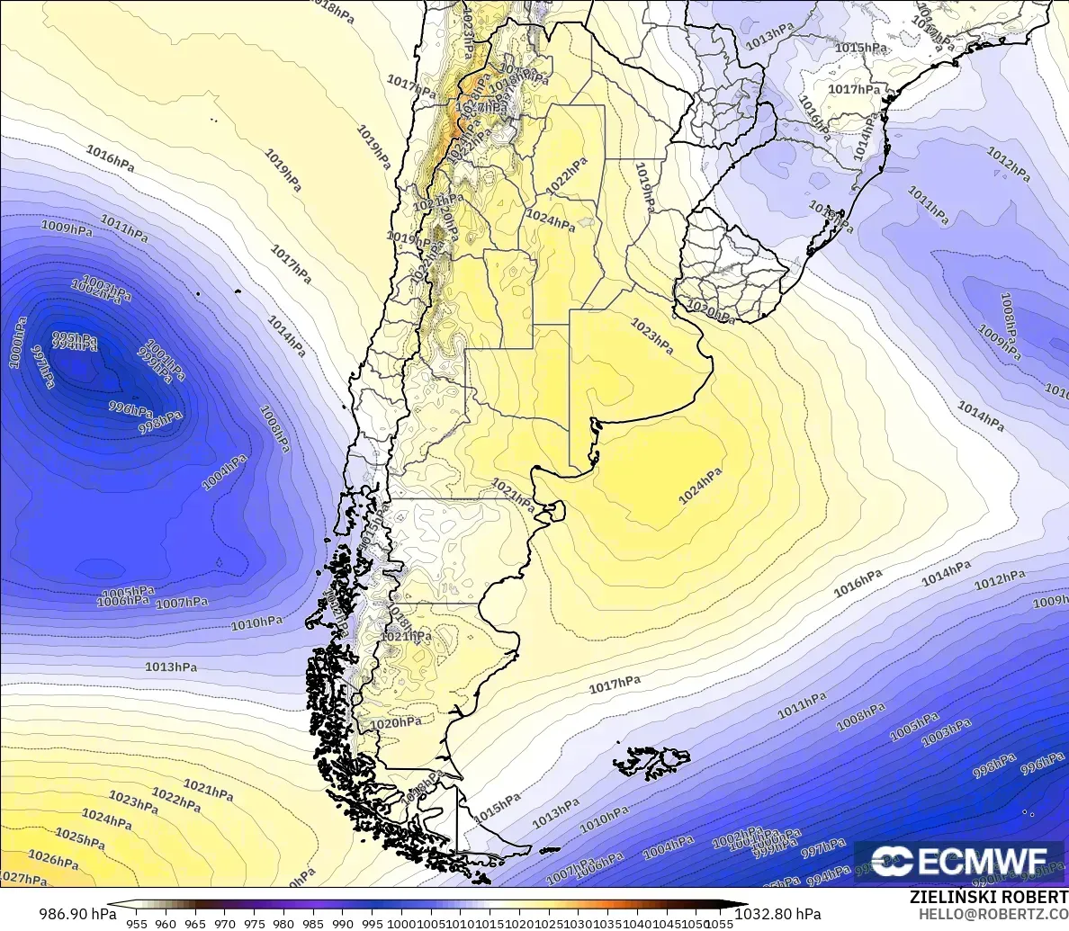 ECMWF IFS 0.25° modelo - Argentina, Presión