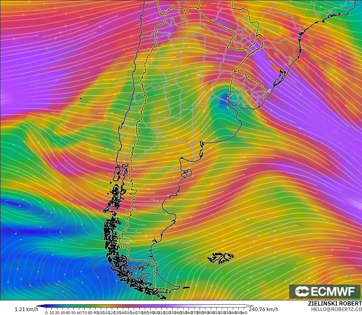 ECMWF IFS 0.25° modelo - Argentina, Viento a 300 hPa (corriente en chorro)