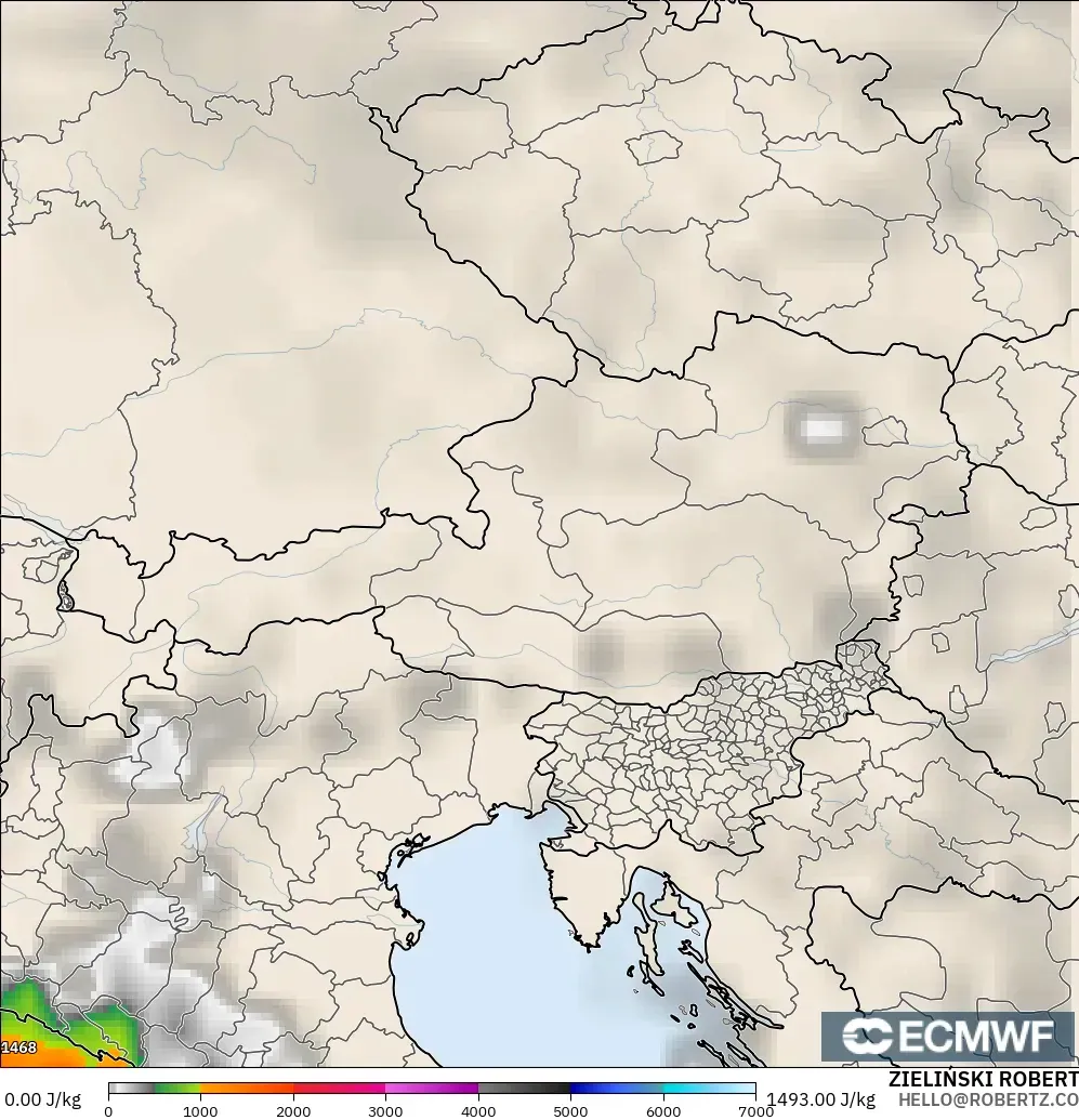 ECMWF IFS 0.25° modelo - Austria, CAPE
