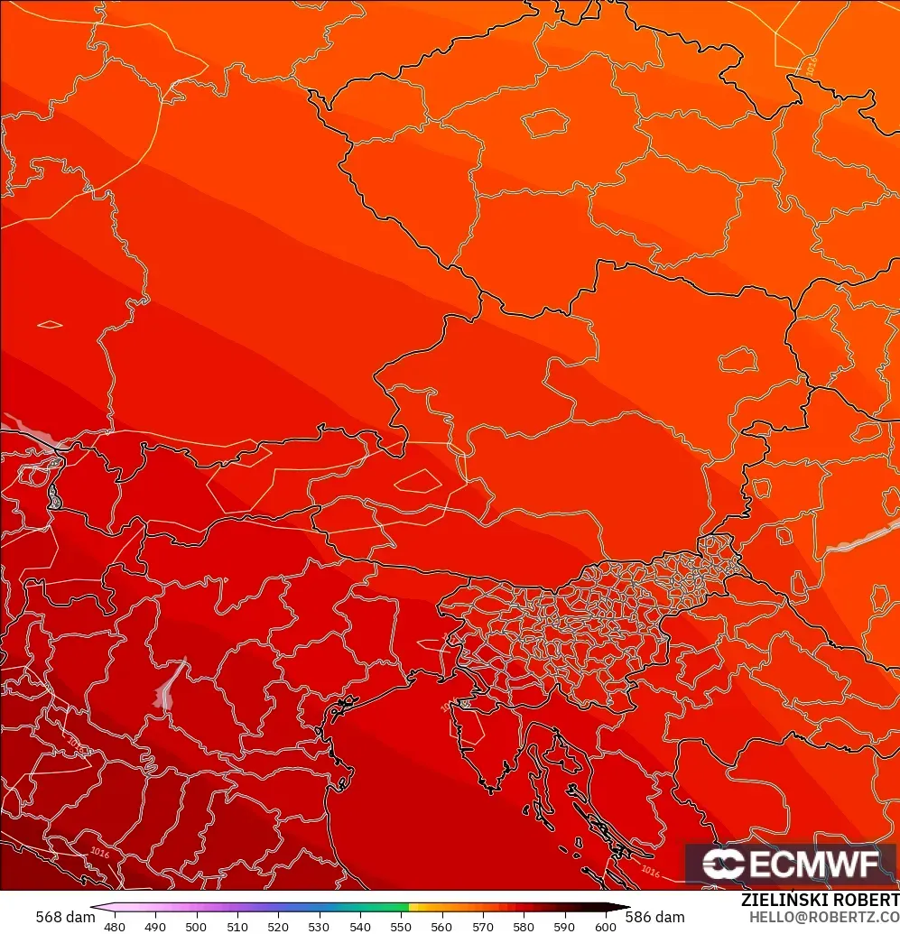 ECMWF IFS 0.25° modelo - Austria, Altura geopotencial a 500 hPa
