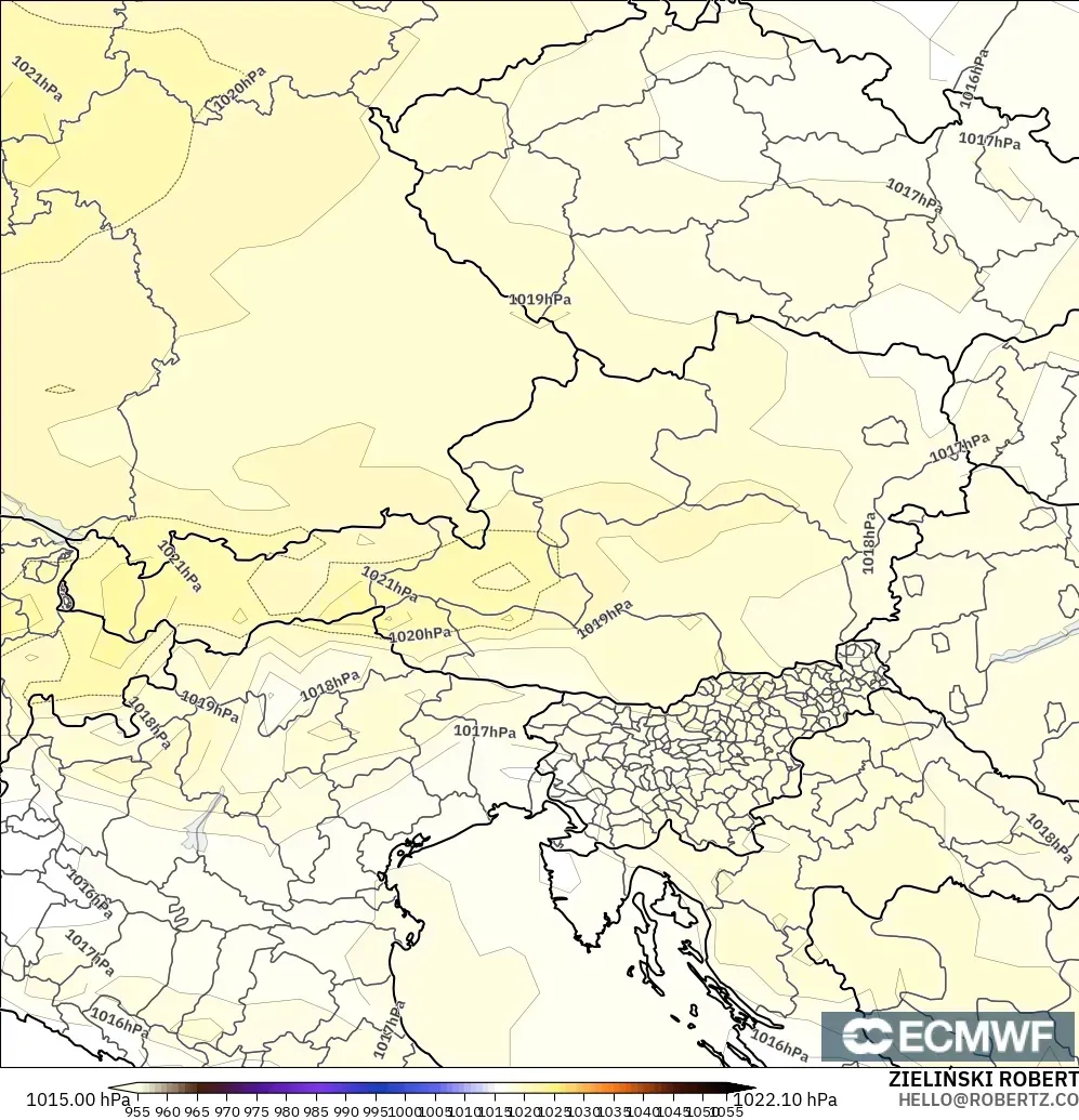 ECMWF IFS 0.25° modelo - Austria, Presión