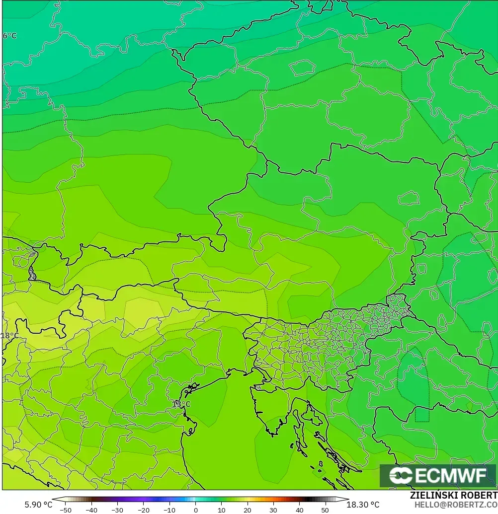ECMWF IFS 0.25° modelo - Austria, Temperatura a 850 hPa