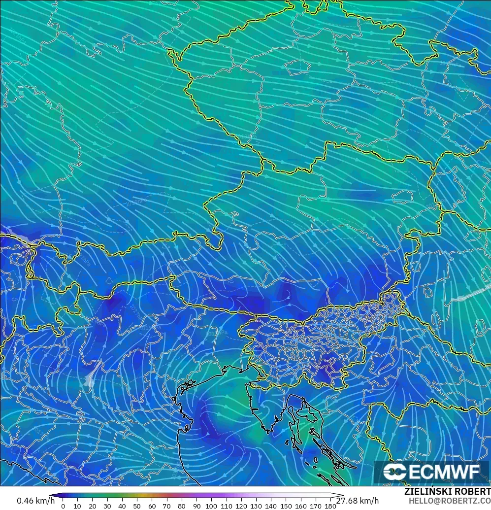 ECMWF IFS 0.25° modelo - Austria, Viento a 10 m