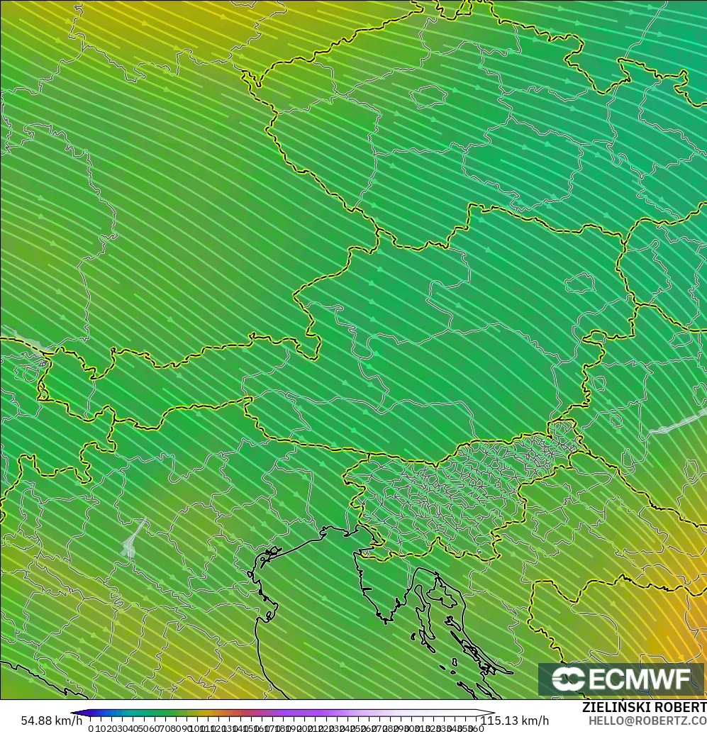 ECMWF IFS 0.25° modelo - Austria, Viento a 300 hPa (corriente en chorro)