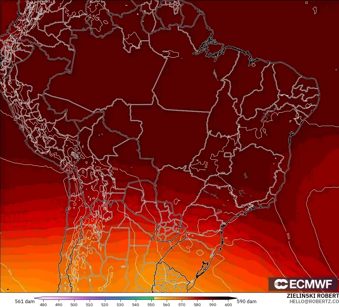 ECMWF IFS 0.25° modelo - Brasil, Altura geopotencial a 500 hPa