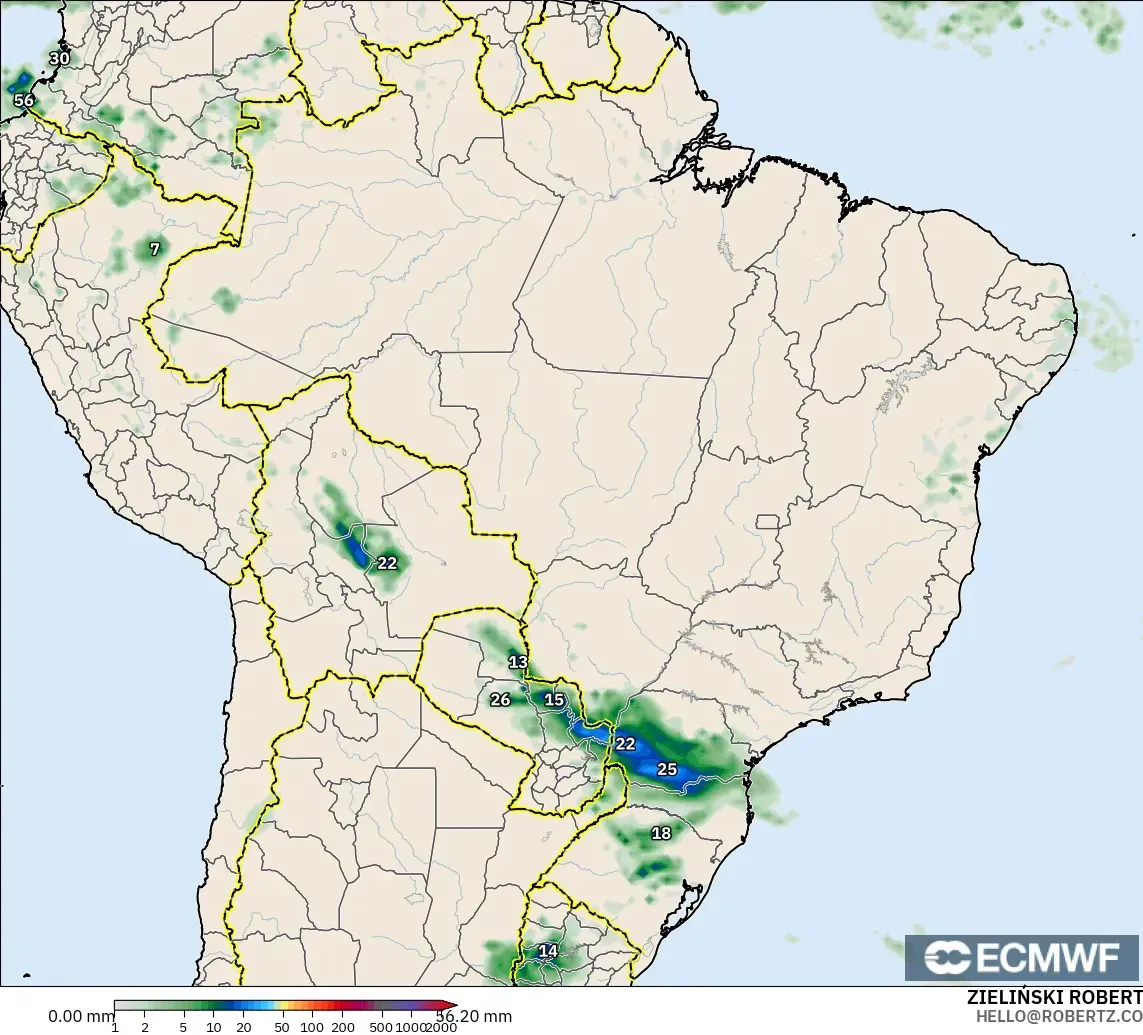 ECMWF IFS 0.25° modelo - Brasil, Acumulación de precipitación