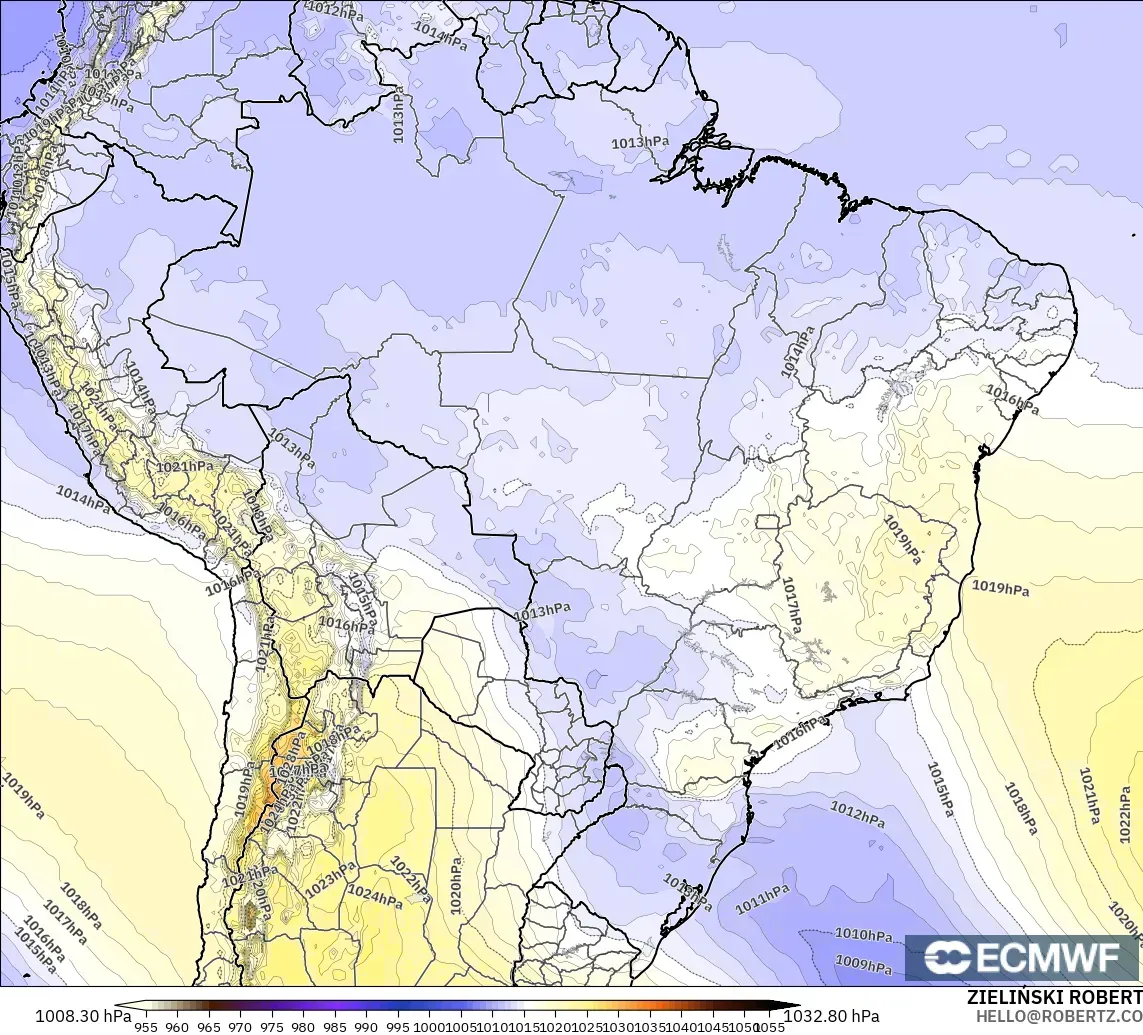 ECMWF IFS 0.25° modelo - Brasil, Presión