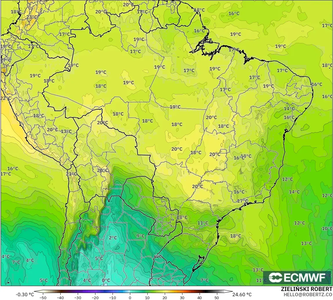 ECMWF IFS 0.25° modelo - Brasil, Temperatura a 850 hPa