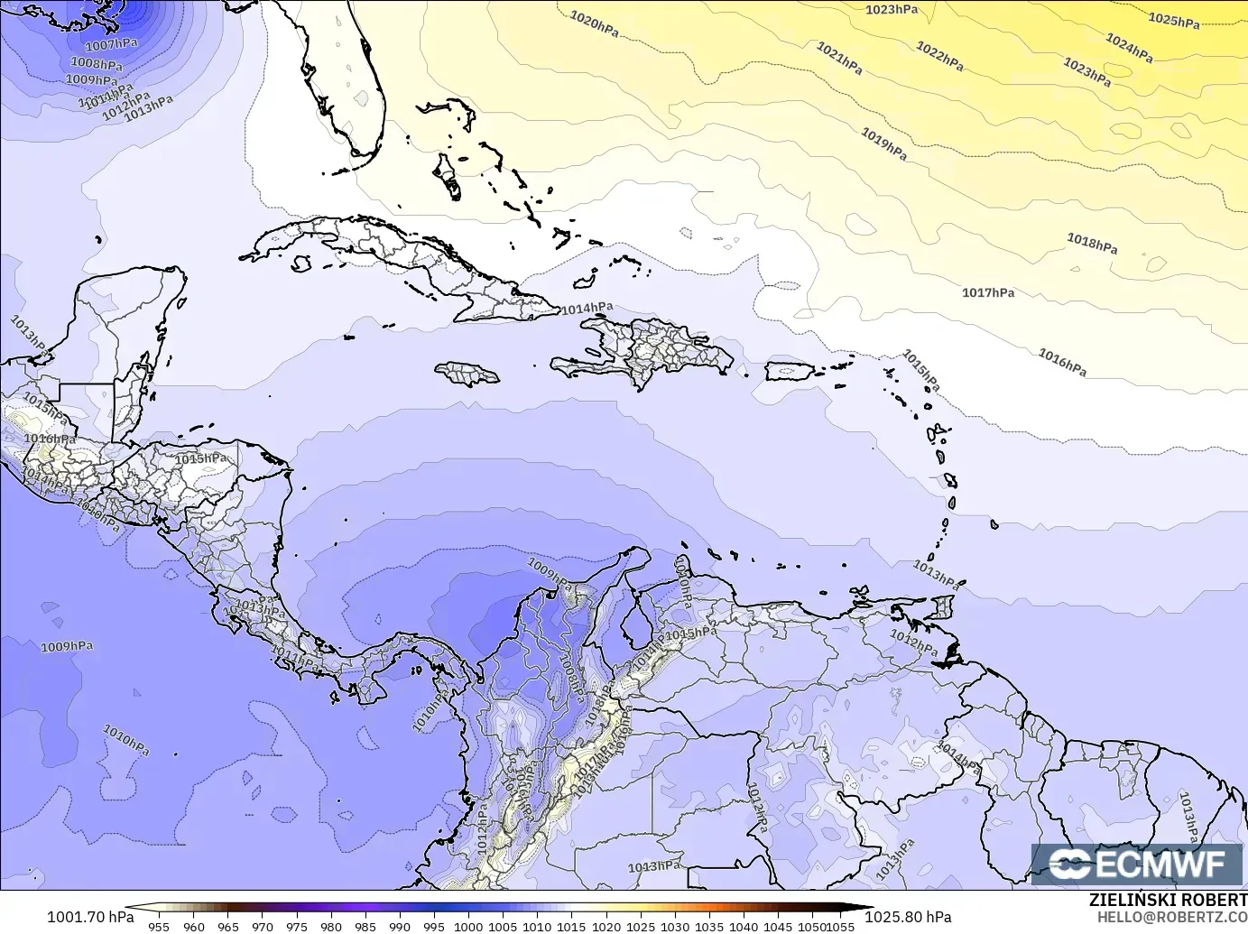 ECMWF IFS 0.25° modelo - Caribe, Presión