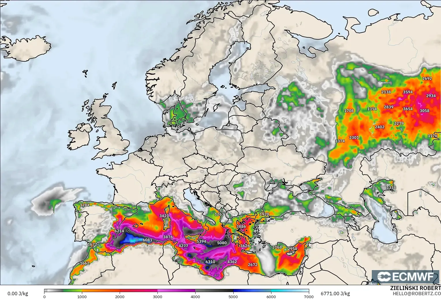 ECMWF IFS 0.25° modelo - Europa, CAPE
