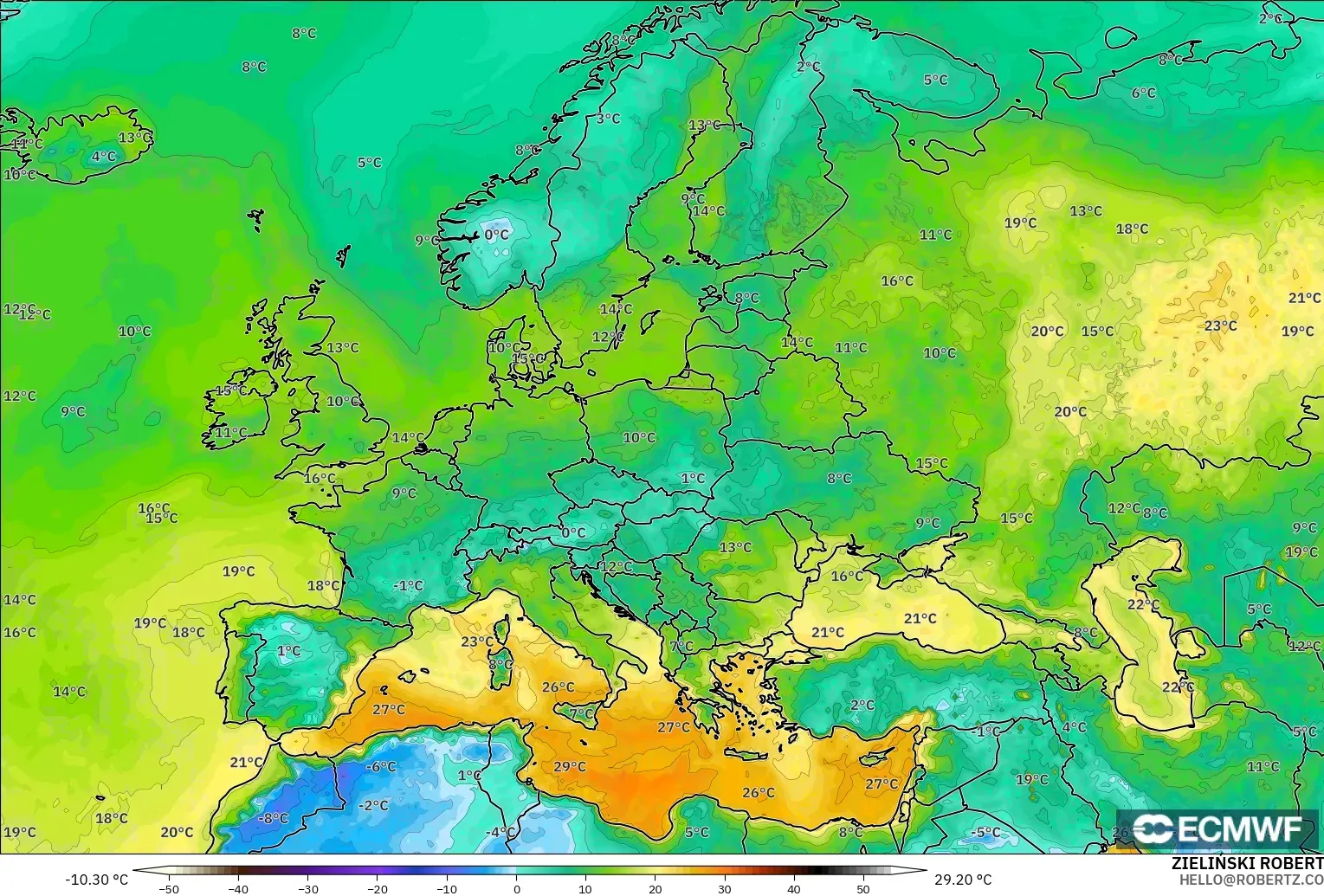 ECMWF IFS 0.25° modelo - Europa, Punto de rocío a 2 m