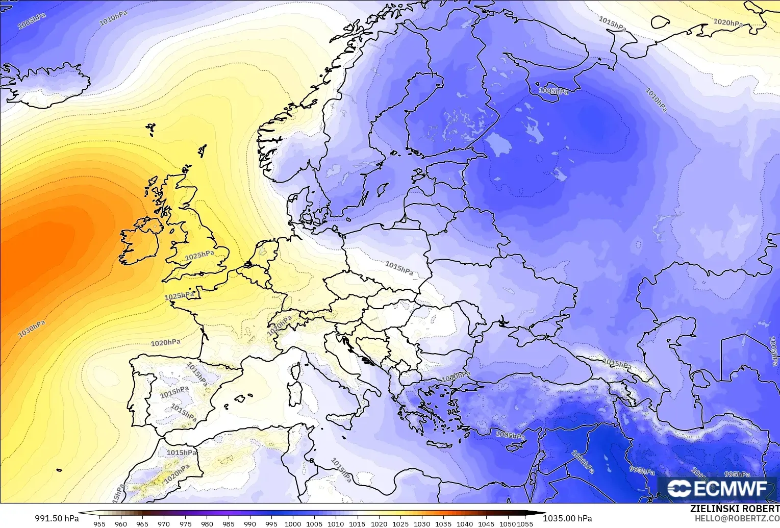 ECMWF IFS 0.25° modelo - Europa, Presión