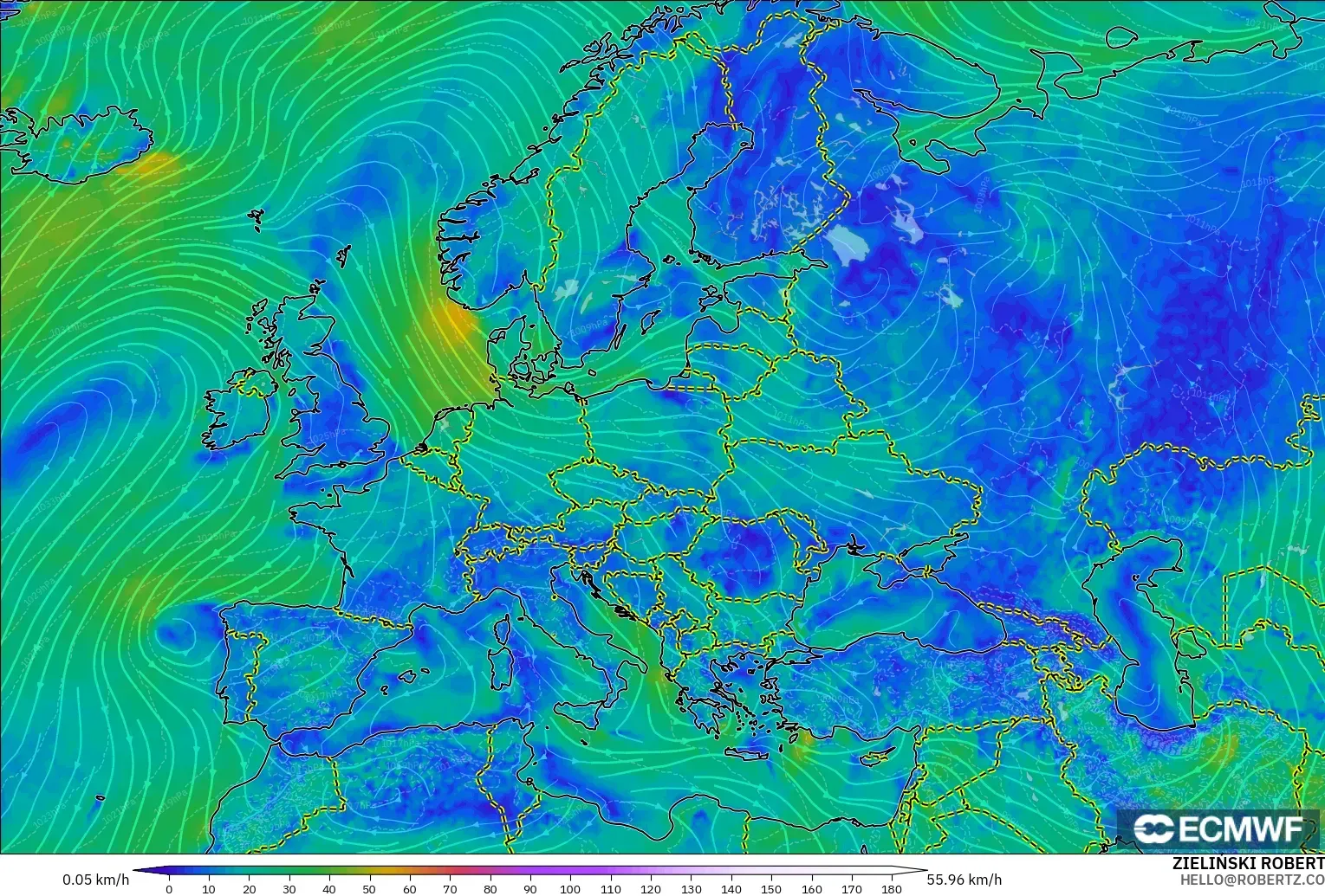 ECMWF IFS 0.25° modelo - Europa, Viento a 10 m