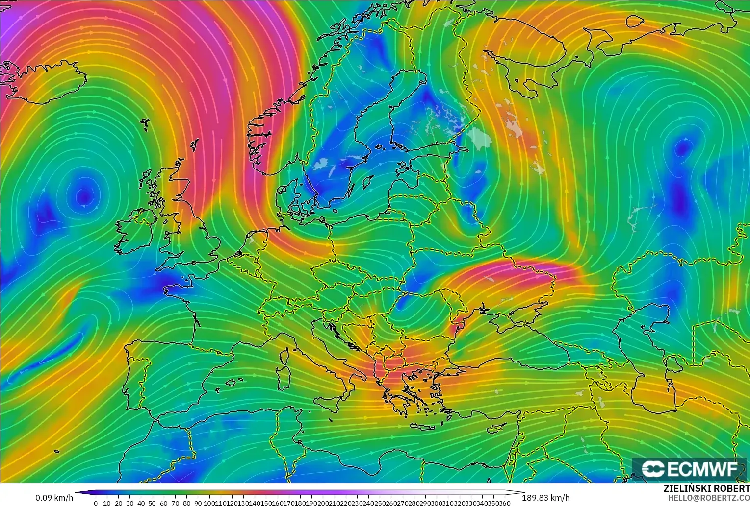 ECMWF IFS 0.25° modelo - Europa, Viento a 300 hPa (corriente en chorro)