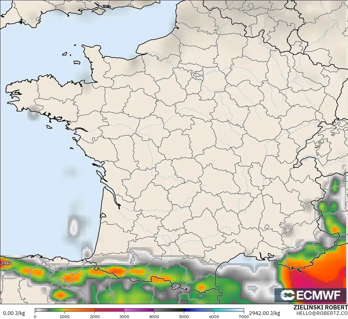 ECMWF IFS 0.25° modelo - Francia, CAPE