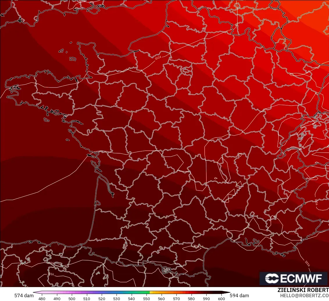 ECMWF IFS 0.25° modelo - Francia, Altura geopotencial a 500 hPa