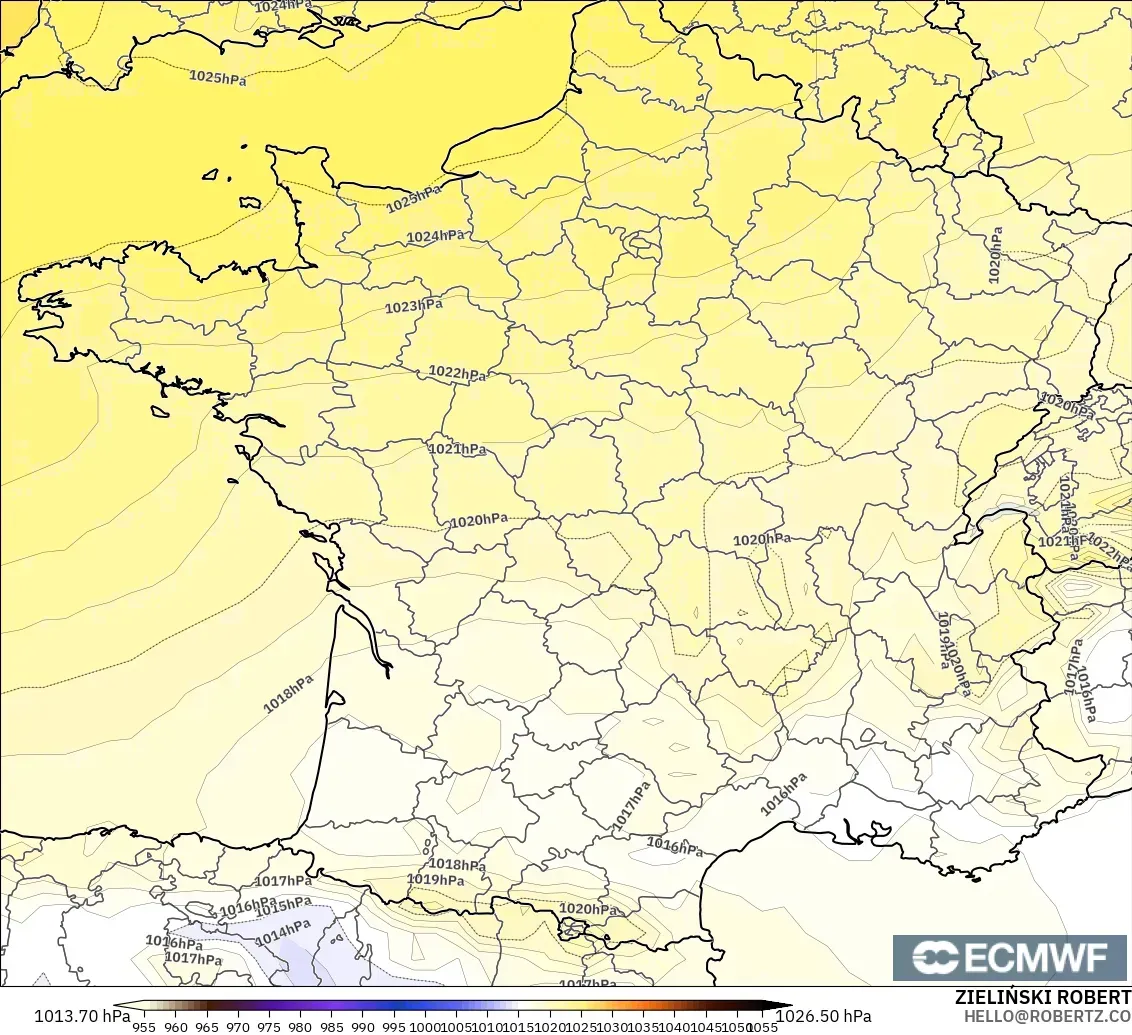 ECMWF IFS 0.25° modelo - Francia, Presión