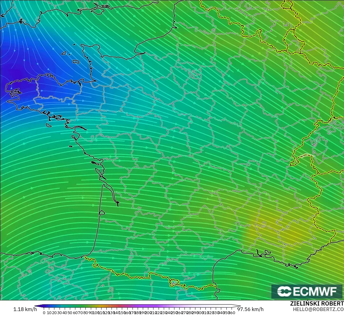 ECMWF IFS 0.25° modelo - Francia, Viento a 300 hPa (corriente en chorro)