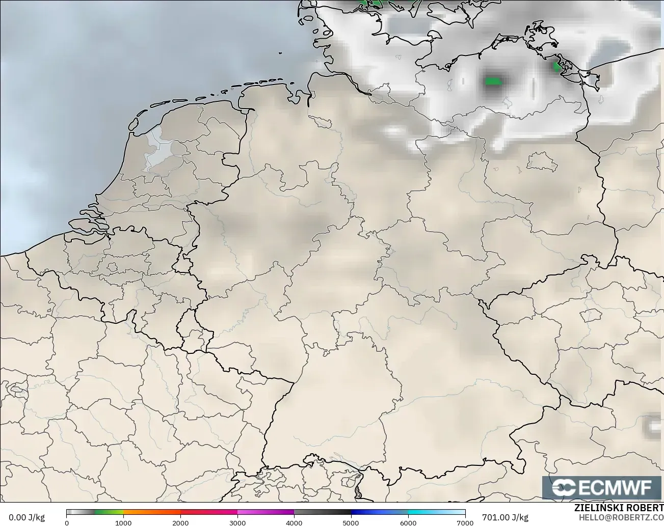 ECMWF IFS 0.25° modelo - Alemania, CAPE
