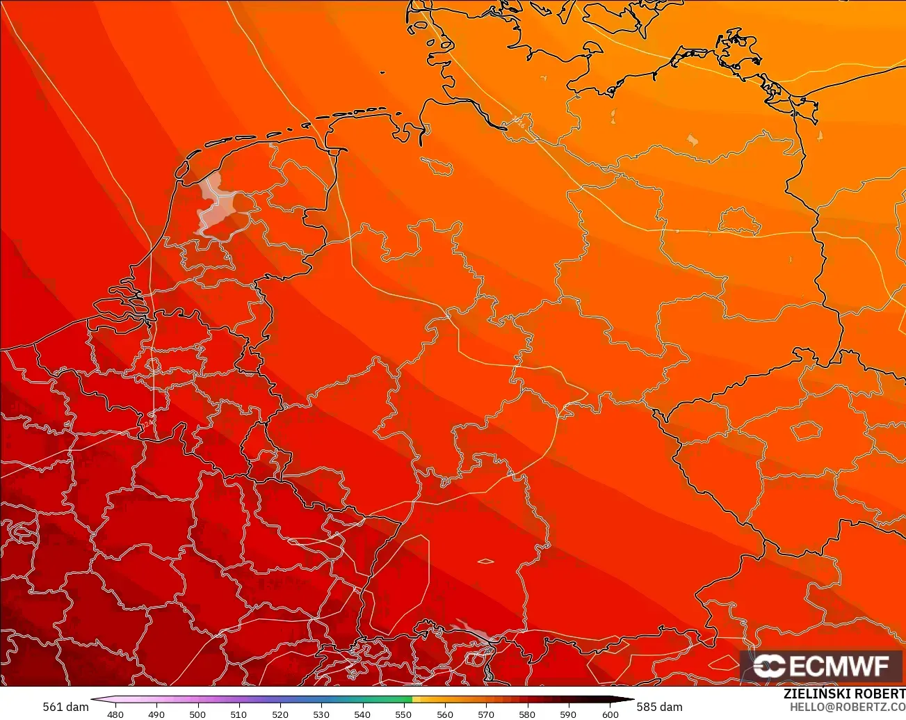 ECMWF IFS 0.25° modelo - Alemania, Altura geopotencial a 500 hPa