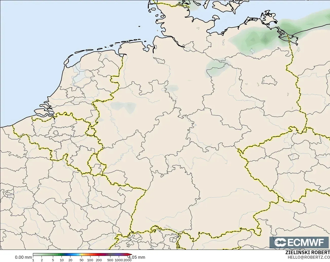 ECMWF IFS 0.25° modelo - Alemania, Acumulación de precipitación