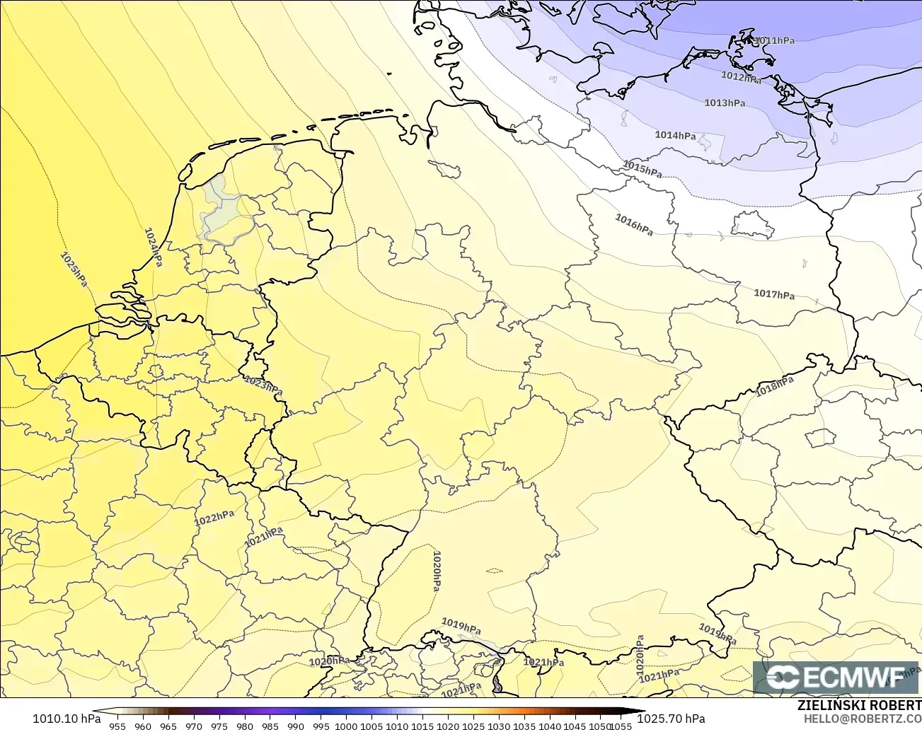 ECMWF IFS 0.25° modelo - Alemania, Presión