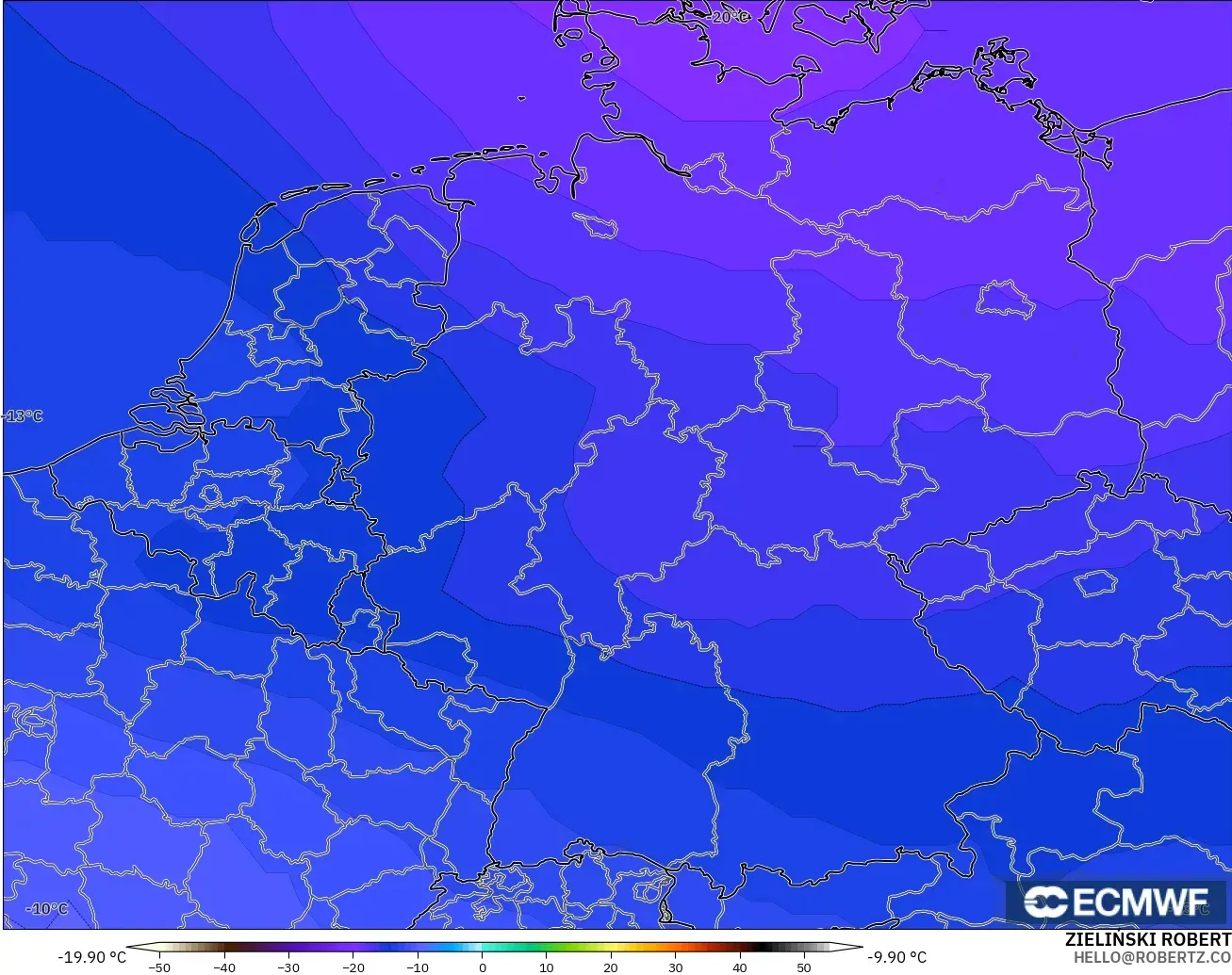 ECMWF IFS 0.25° modelo - Alemania, Temperatura a 500 hPa