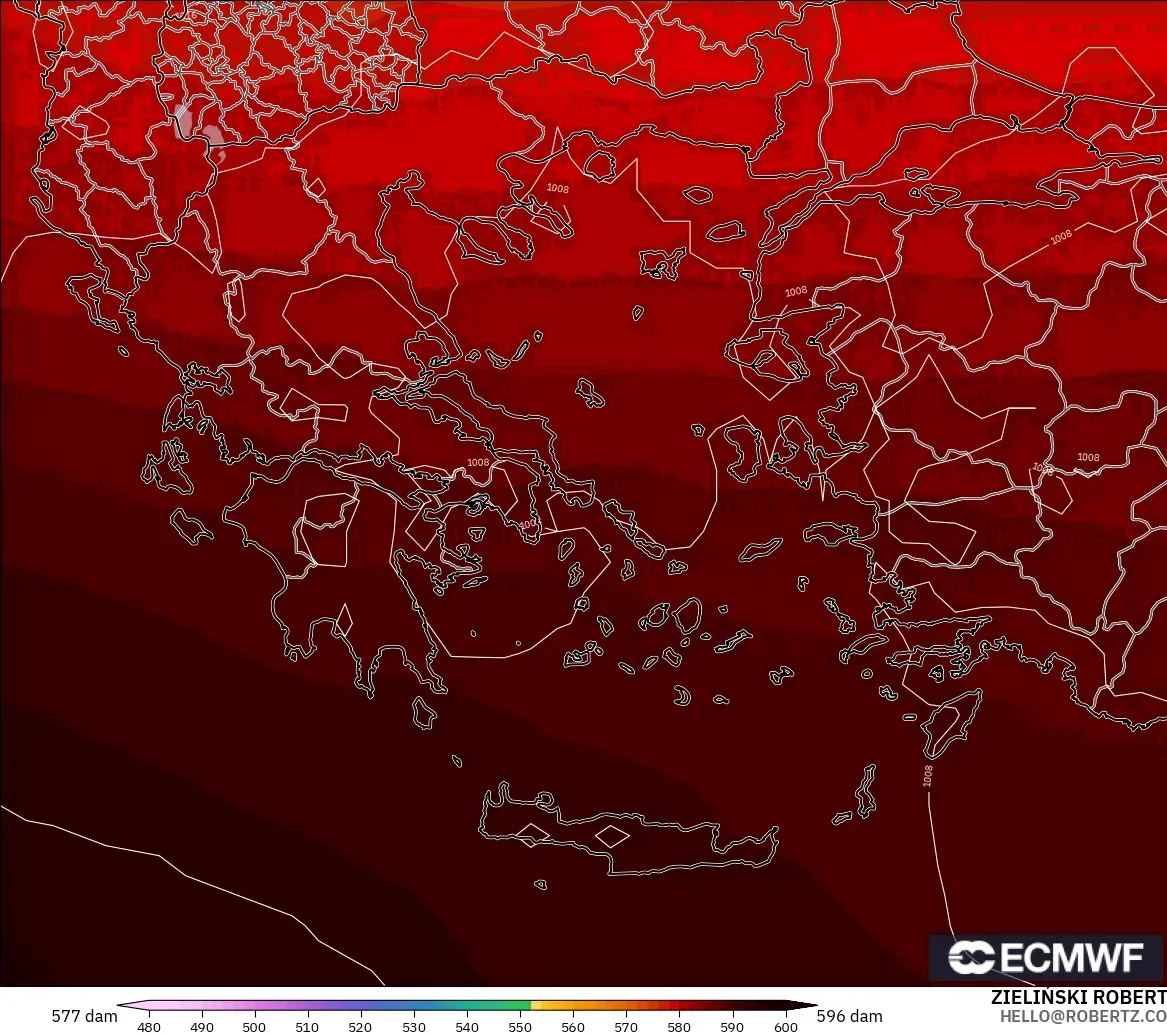 ECMWF IFS 0.25° modelo - Grecia, Altura geopotencial a 500 hPa