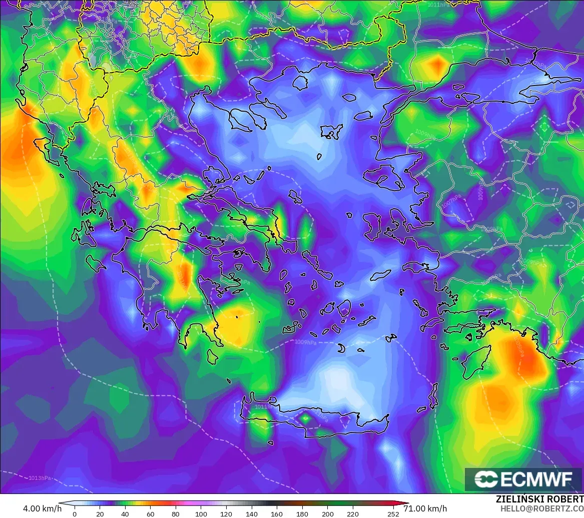 ECMWF IFS 0.25° modelo - Grecia, Ráfagas de viento